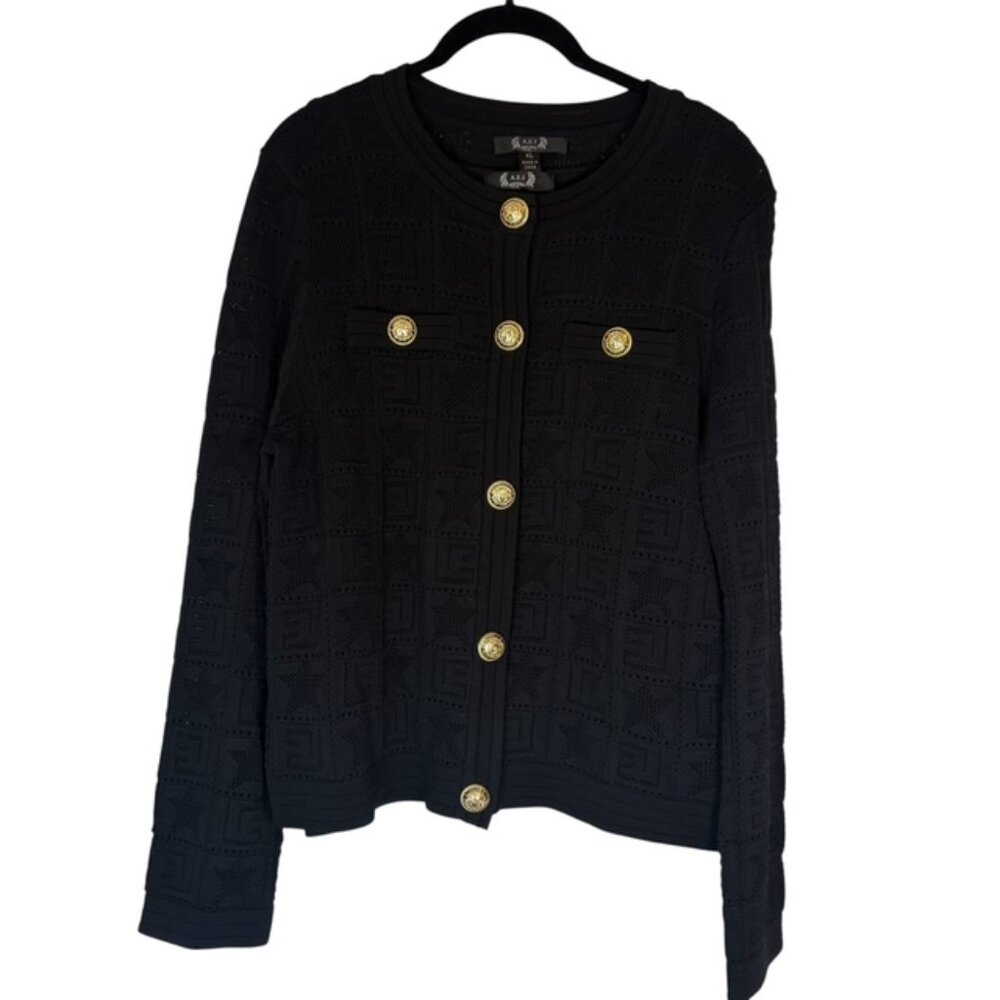 A.Z.I New York women's textured star pattern Knit Cardigan set black Size XL